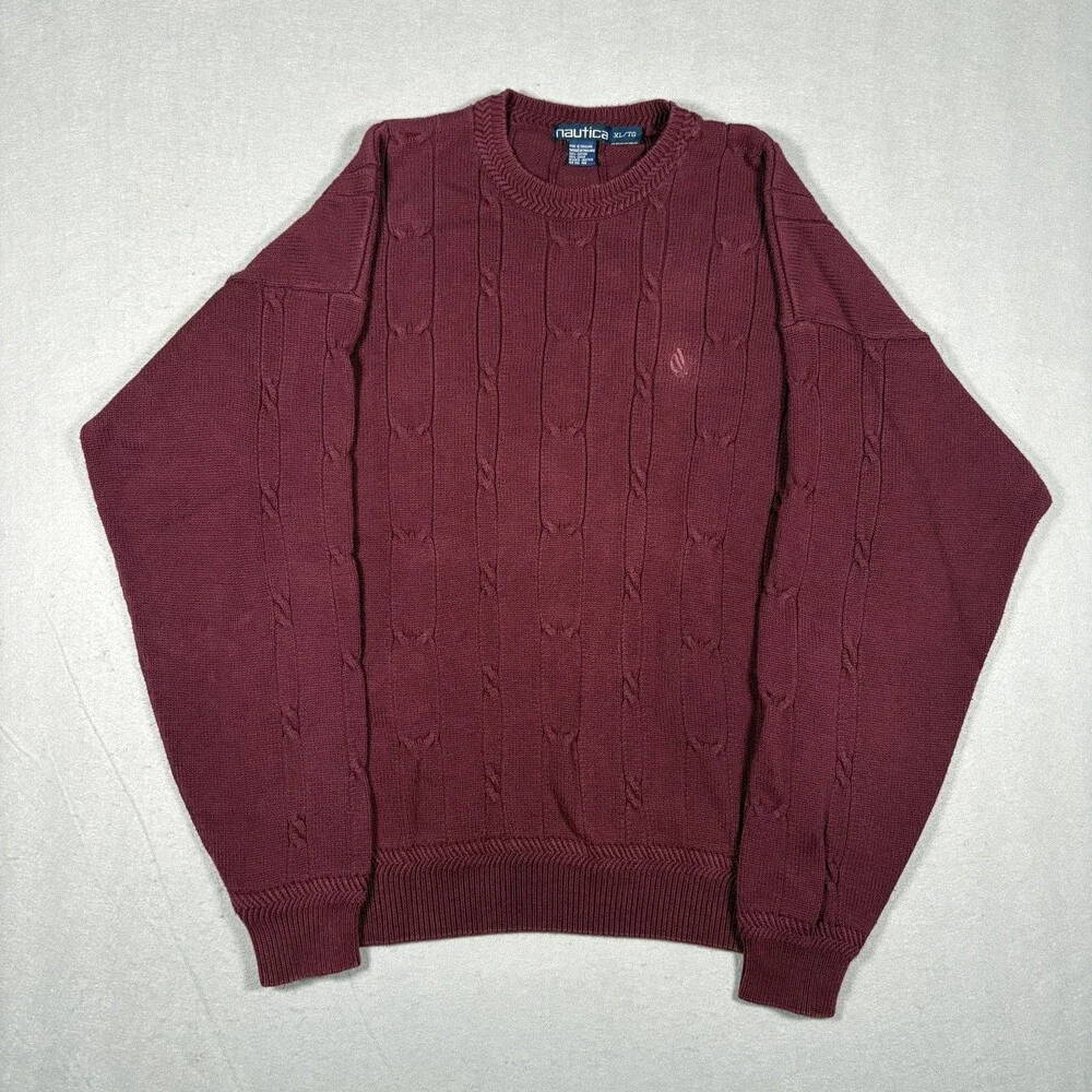 Vintage 90s Nautica Men's Cable Knit Sweater Crew Neck Regular Size XL